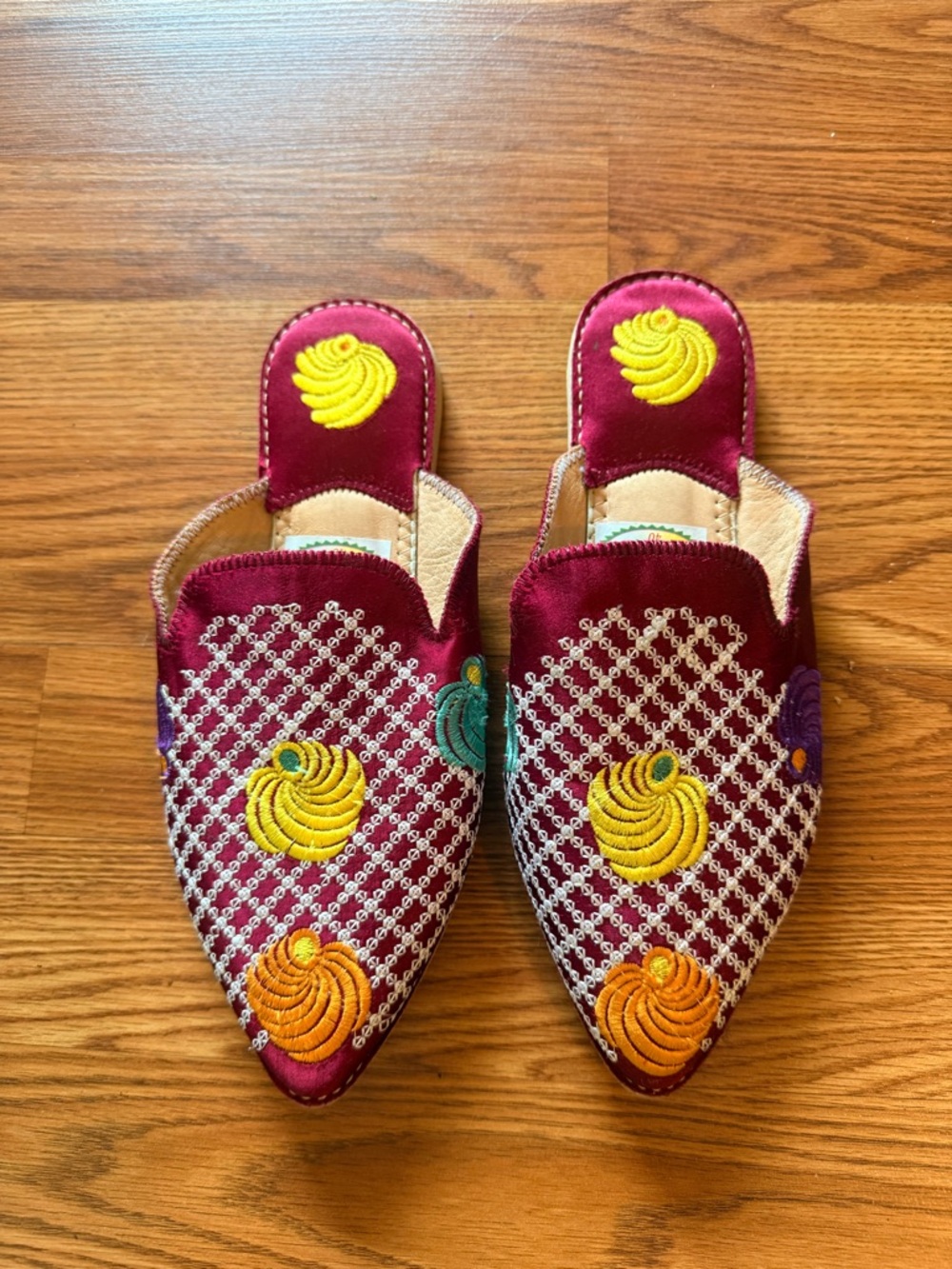 Embroidered Burgundy Women's Slip-On Mules